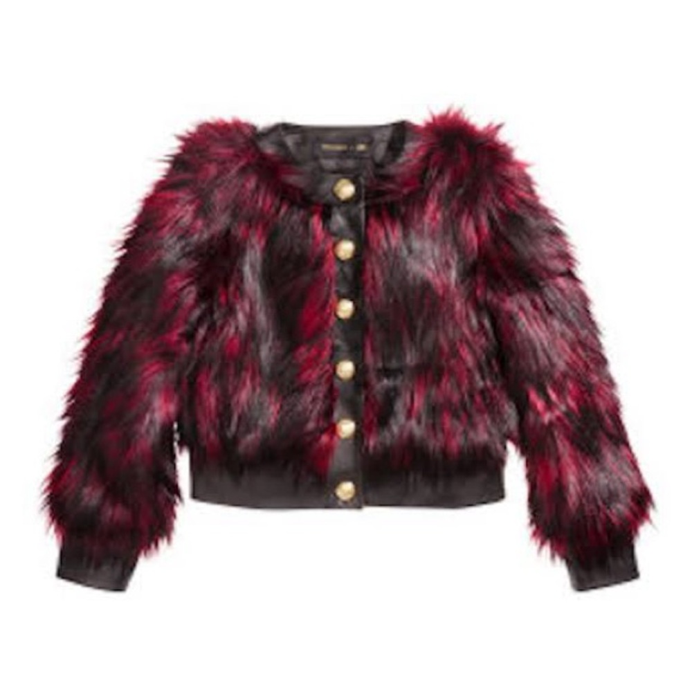 Balmain x H&M Faux Fur Jacket Faux Leather Black Dark Pink Rare - size US 12 - Picture 4 of 10